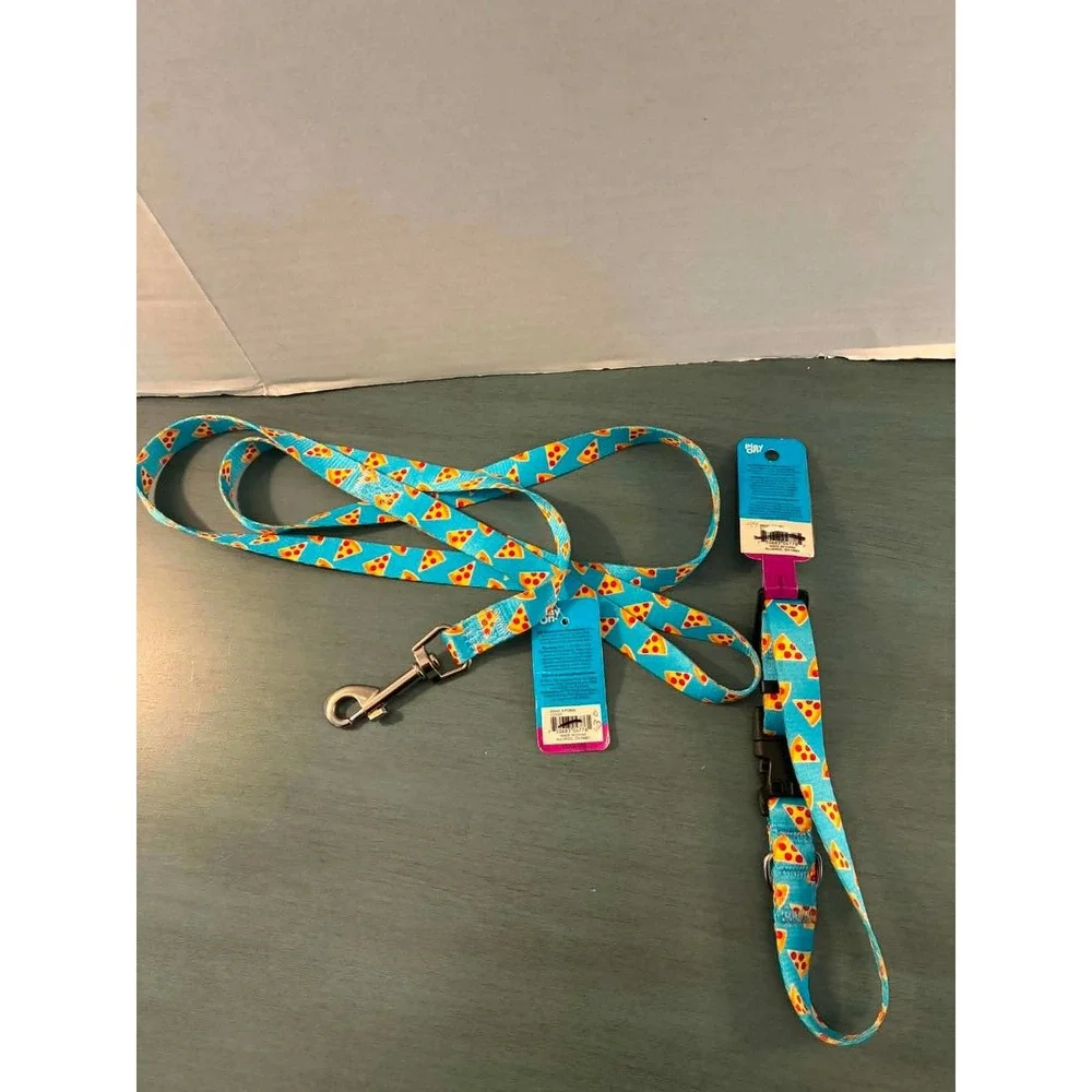 Play On Dog Collar Leash Set Small Blue NWT Pizza Print Accessory
